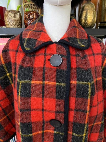 Vintage 1960s Tartan Plaid Cape Coat