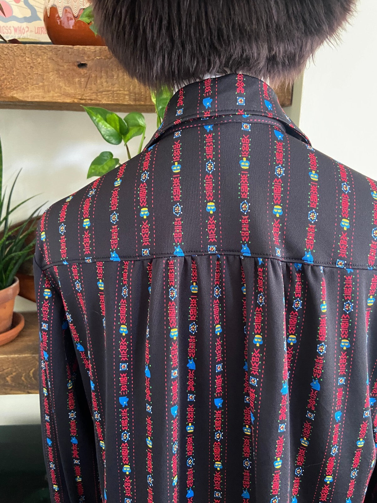 Vintage 1970s Black Print Jersey Shirt