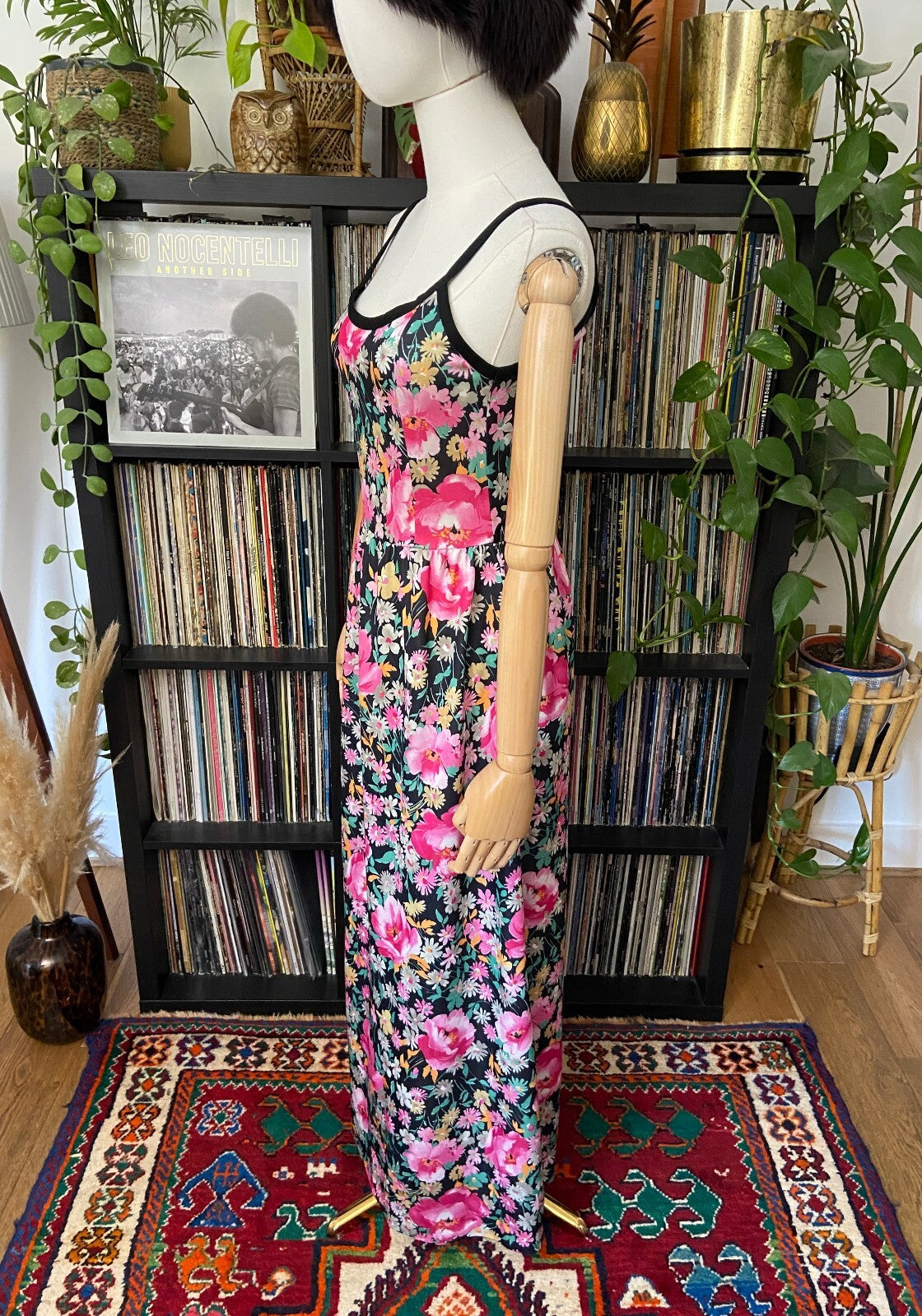 Vintage 1970s Pink Floral Sleeveless Maxi Dress