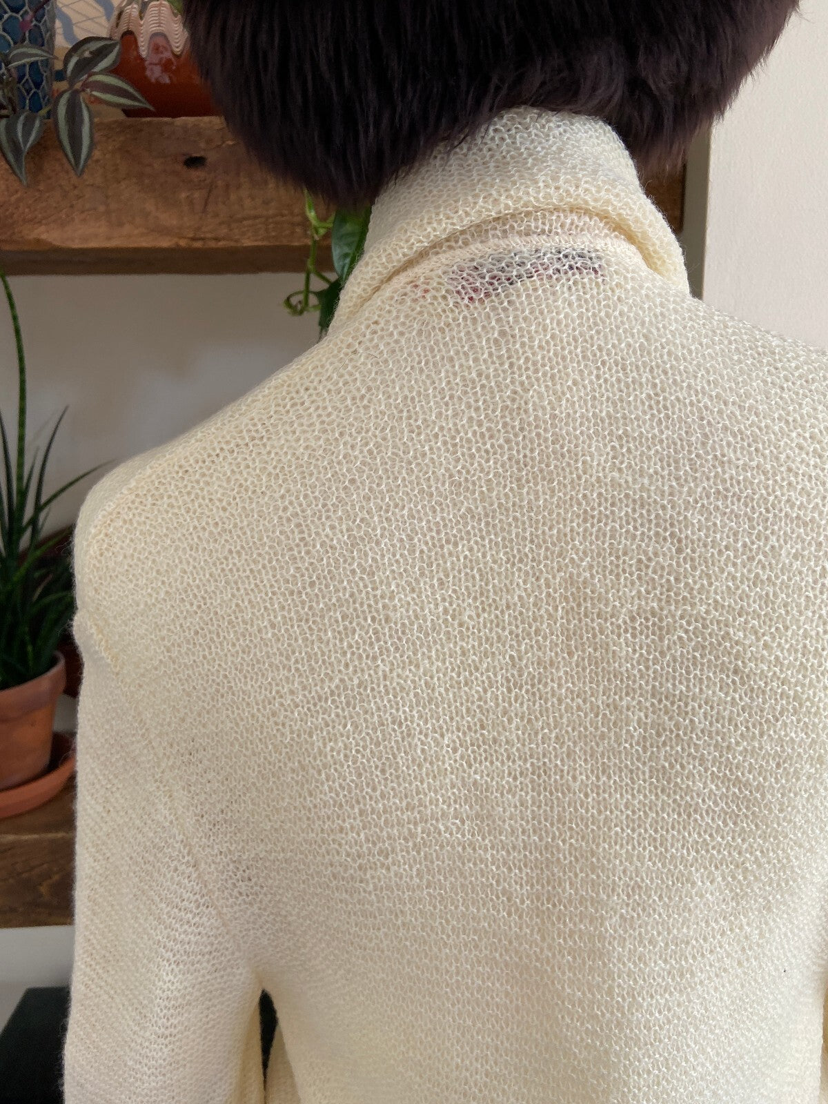 Vintage 1970s Cream Wool Knitted Bed Jacket