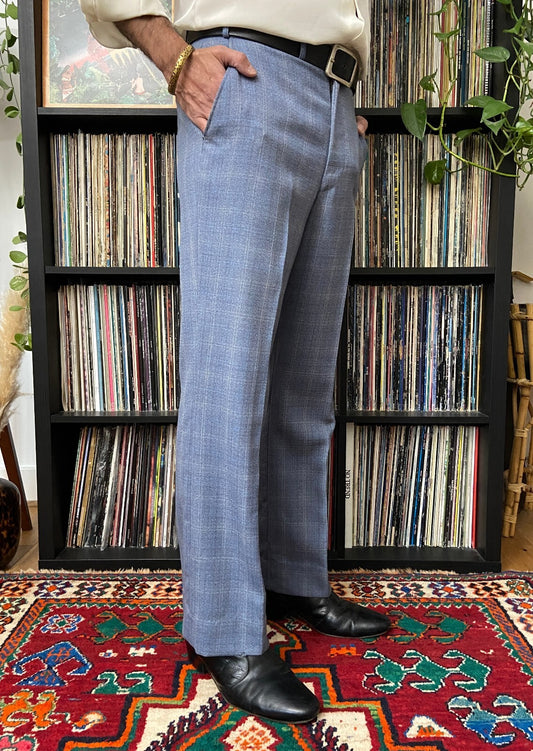 Vintage 1970s Blue Golf Check Trousers W32/L30