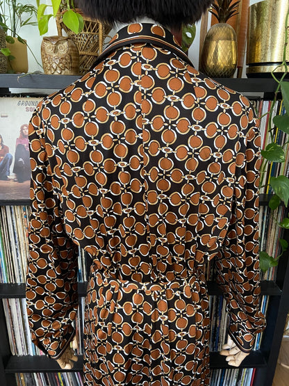 Vintage 1970s Brown Retro Print Shirt Dress