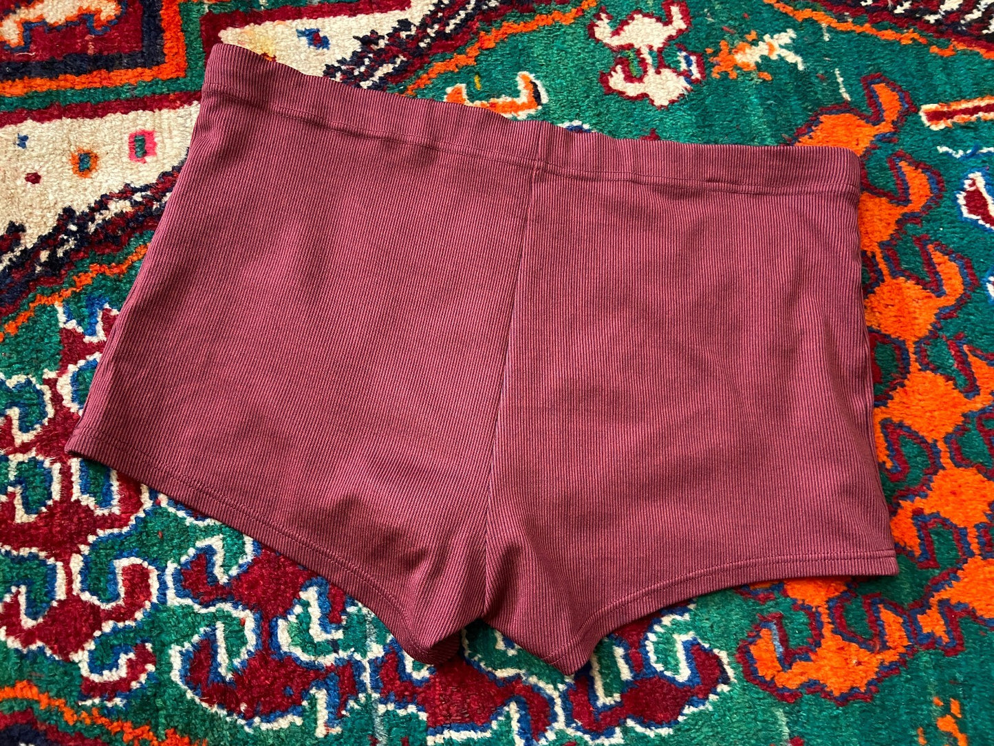 Vintage 1970s Burgundy Stripe Swim Shorts