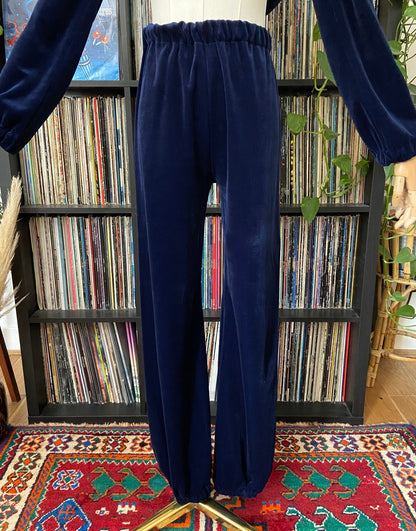 Vintage 1970s Navy Velour Two-Piece Tracksuit