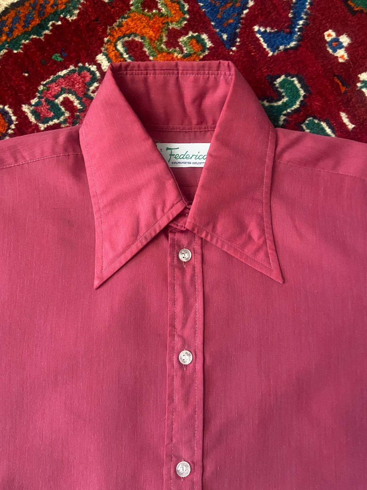 Vintage 1970s Cerise Pink Dagger Collar Shirt