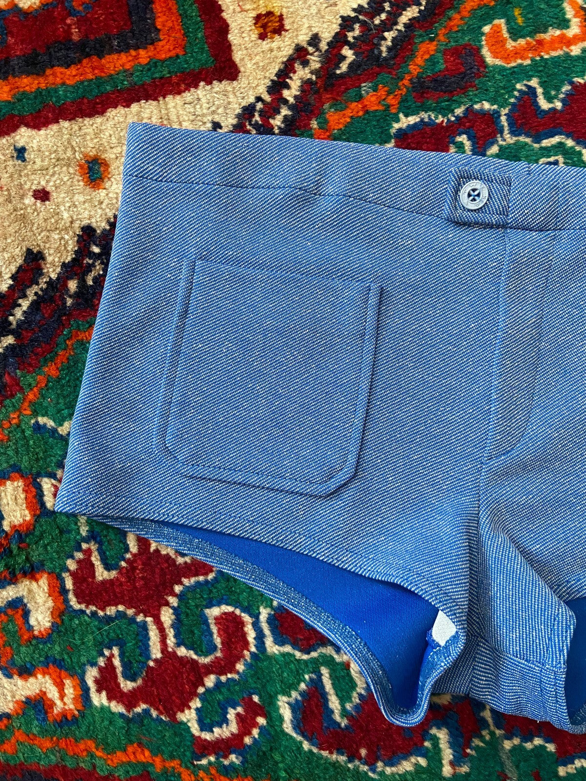 Vintage 1970s Blue Patch Pocket Swim Shorts