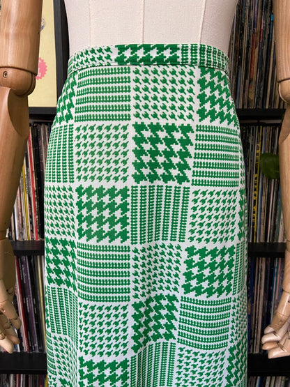 Vintage 1970s Green & White Houndstooth Skirt