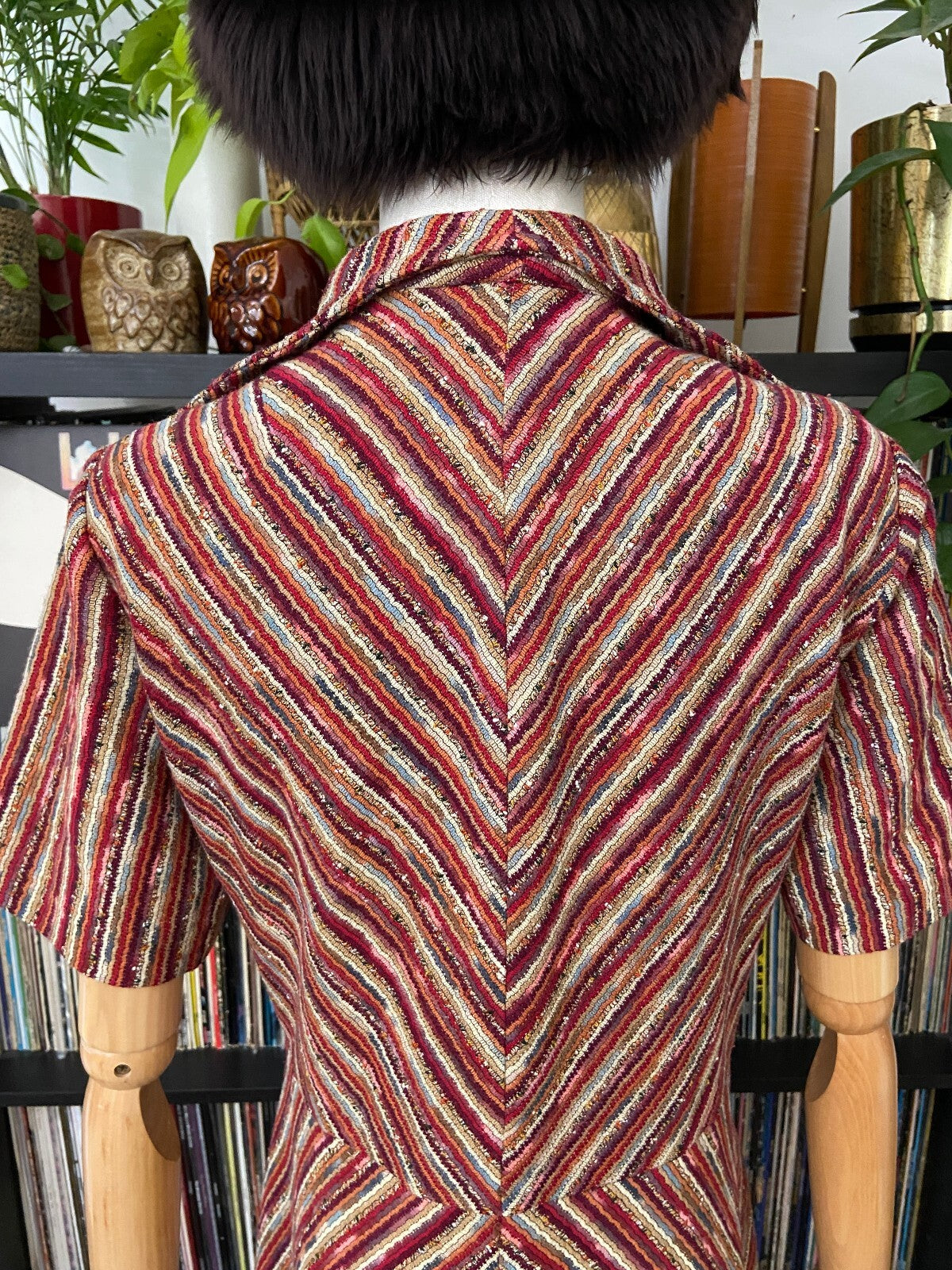 Vintage 1970s Chevron Knit Zip Up Dress