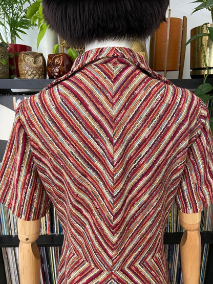 Vintage 1970s Chevron Knit Zip Up Dress