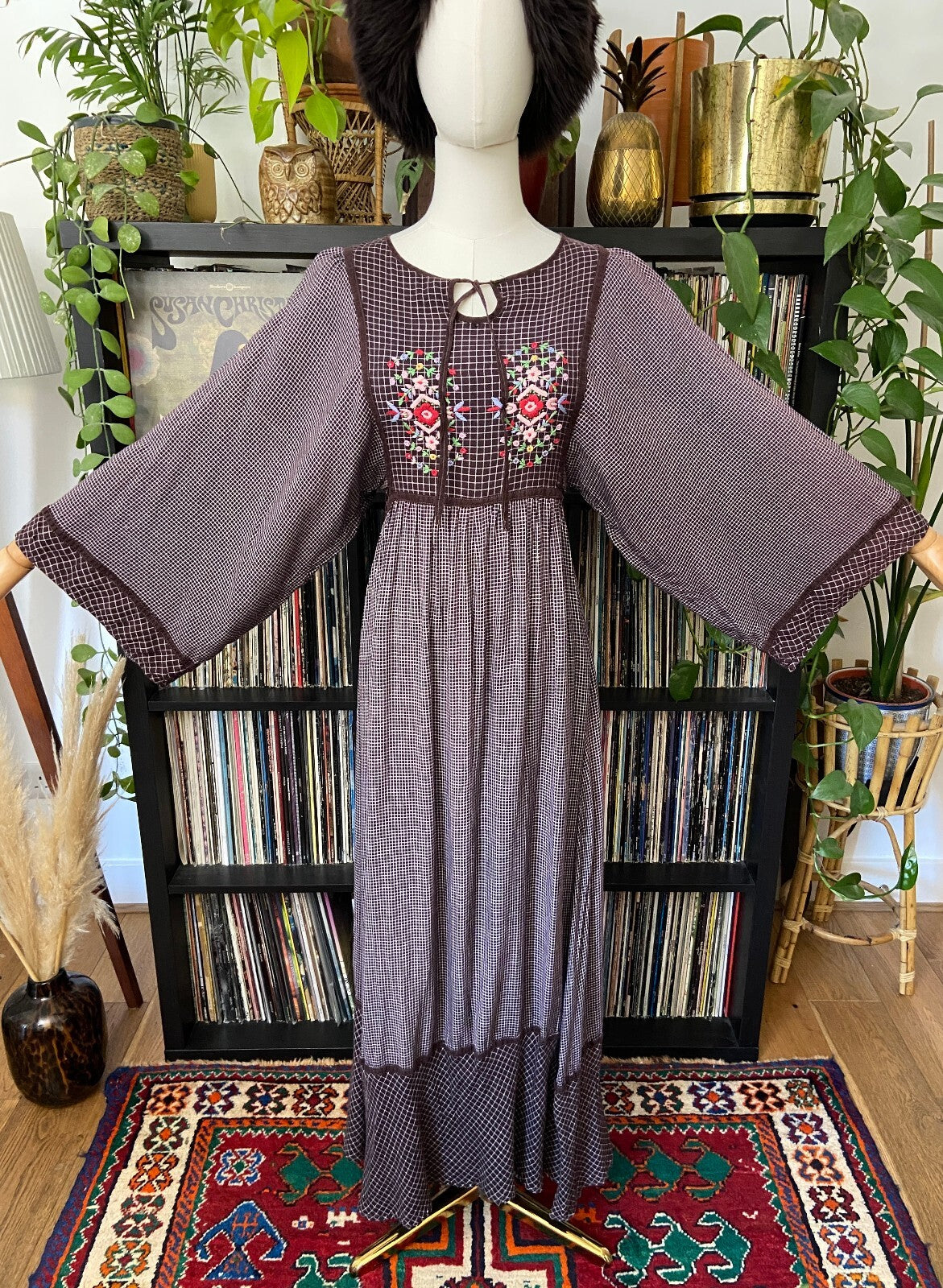 Vintage 1970s Bohemian Embroidered Maxi Dress
