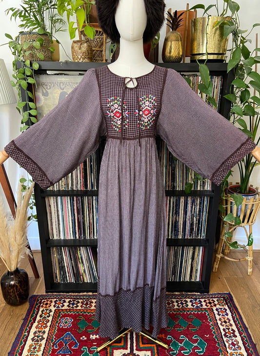 Vintage 1970s Bohemian Embroidered Maxi Dress