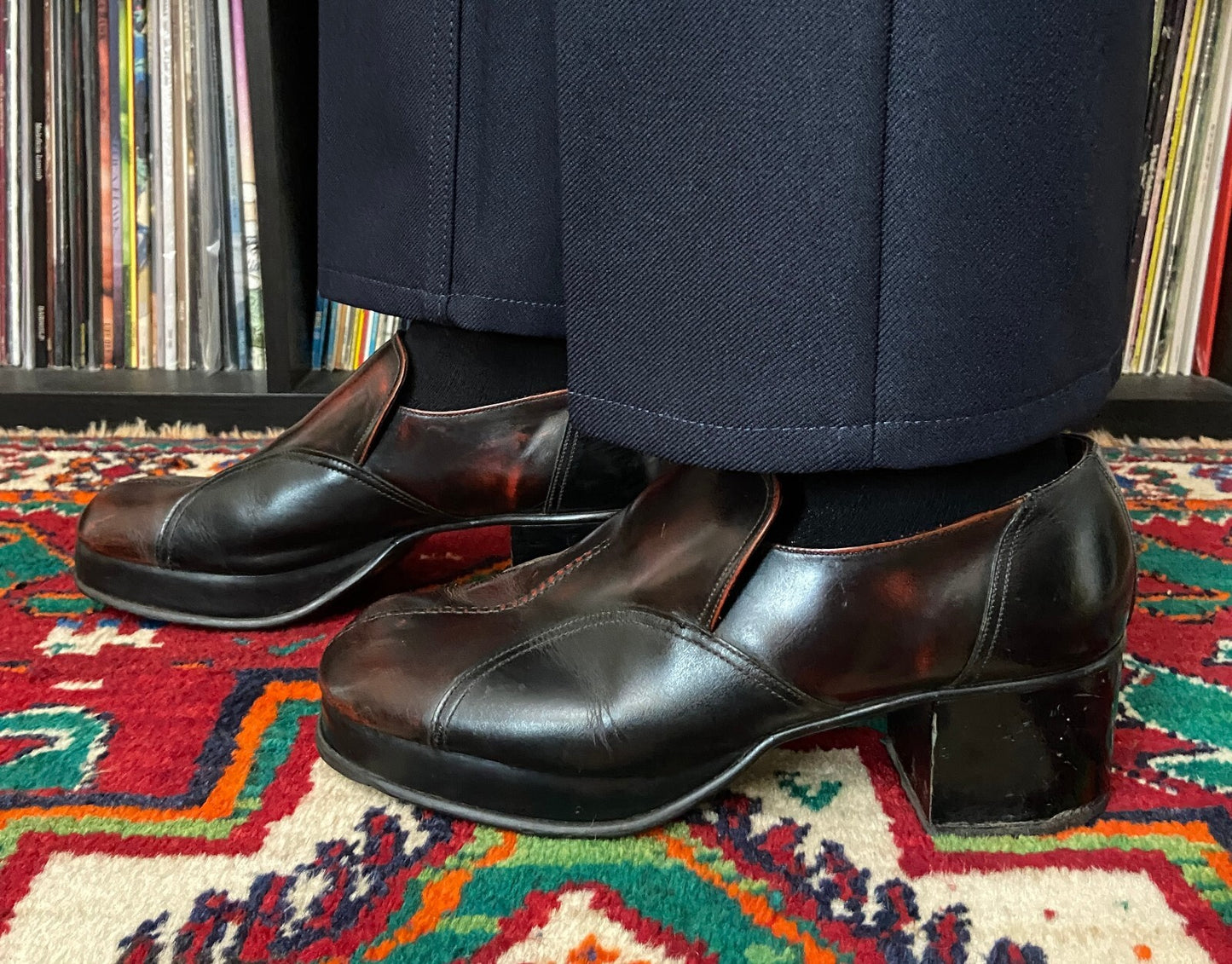 Vintage 1970s Burgundy Glam Rock Platform Loafers UK 9