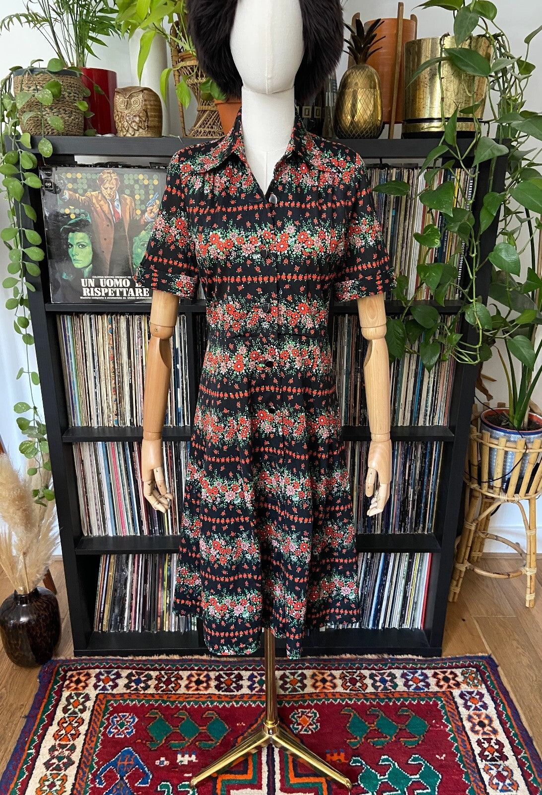 Vintage 1980s Japanese Floral Print Shirt Dress