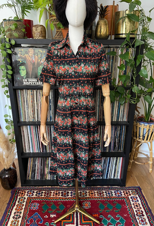 Vintage 1980s Japanese Floral Print Shirt Dress