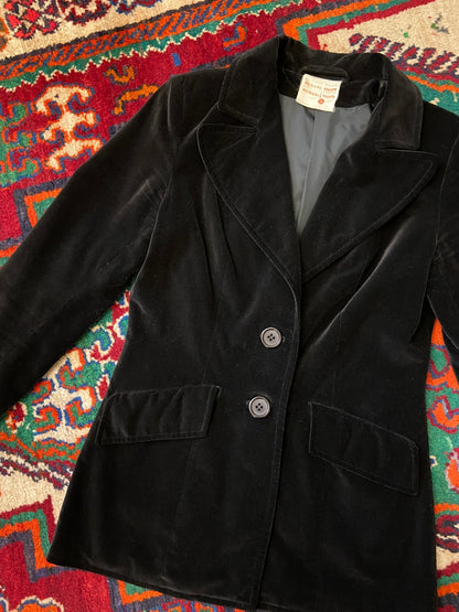 Vintage 1970s Black Richard Shops Velvet Blazer