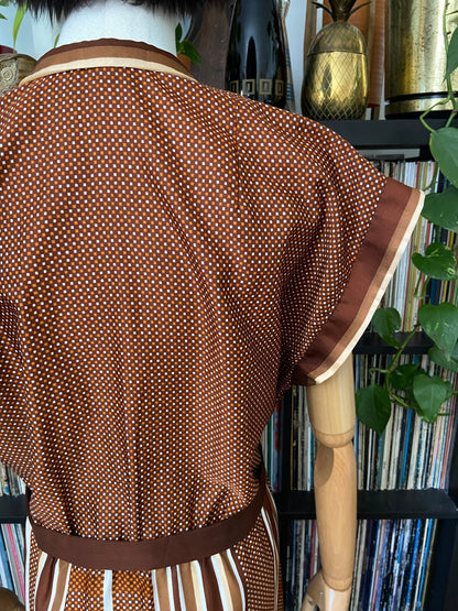 Vintage 1980s Brown Geometric Print Shirt Dress