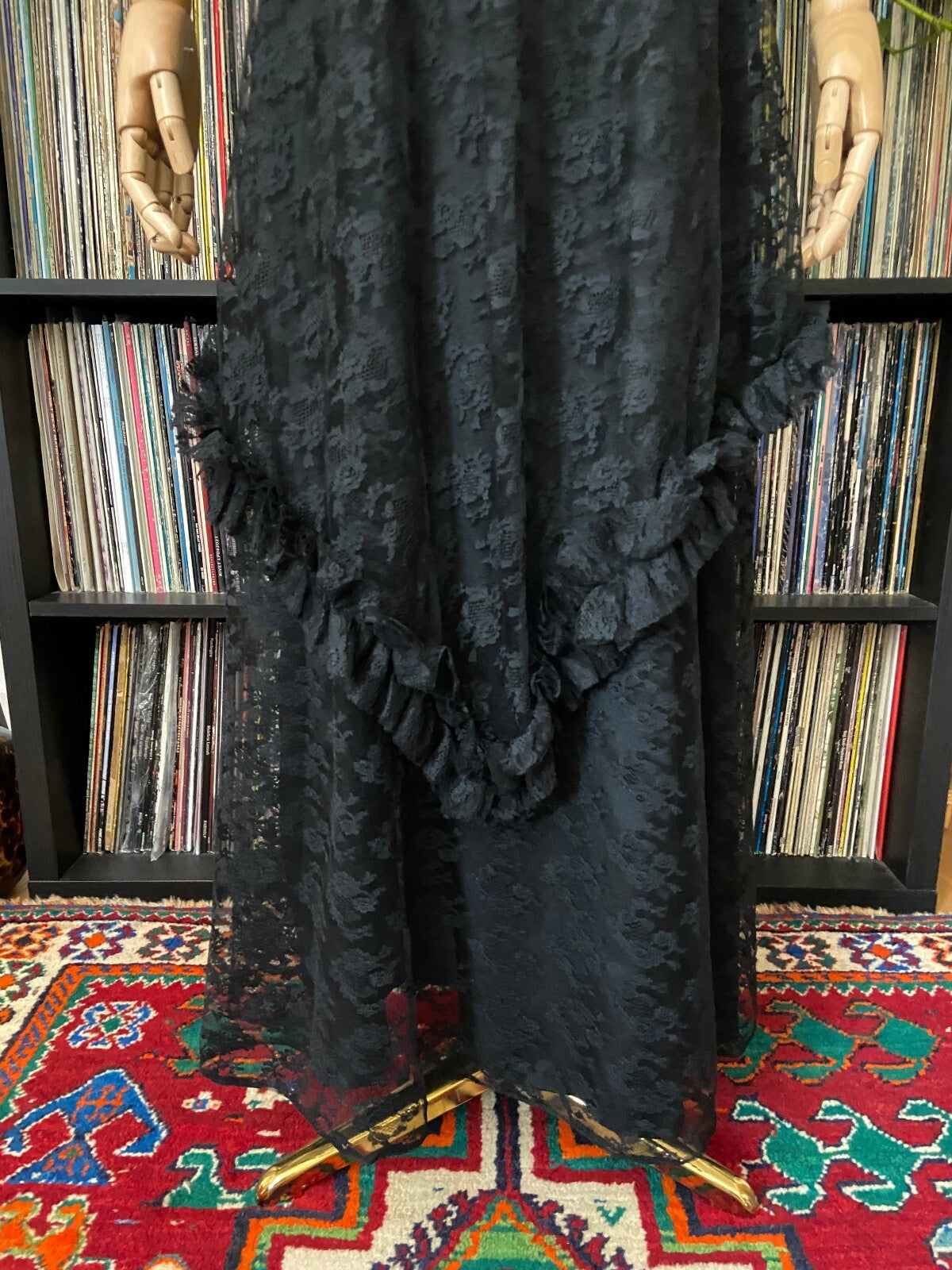 Vintage 1970s Black Lace Gothic Victorian Dress