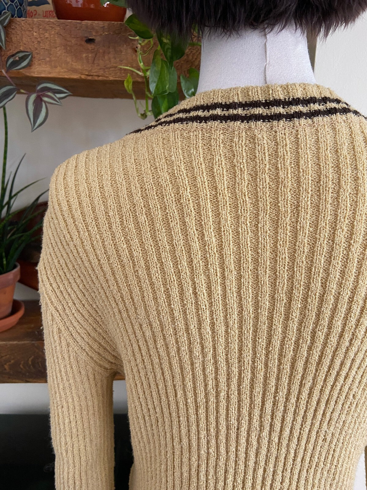 Vintage 1970s Beige Ribbed Cardigan