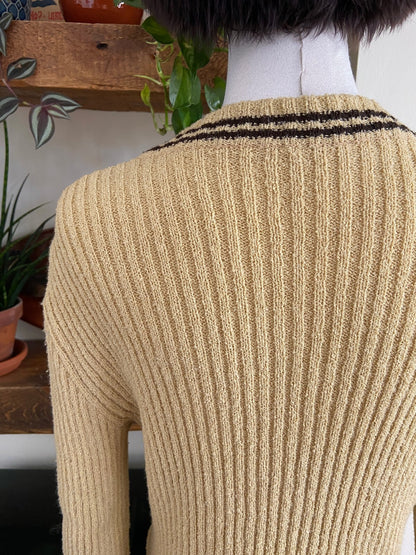 Vintage 1970s Beige Ribbed Cardigan