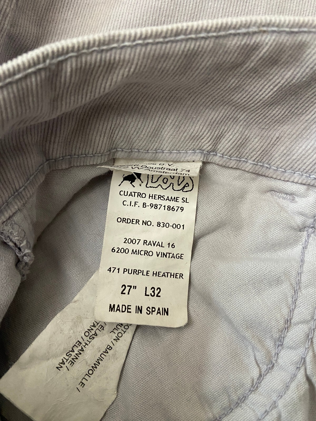 Lois Lilac Corduroy Flared Trousers W26