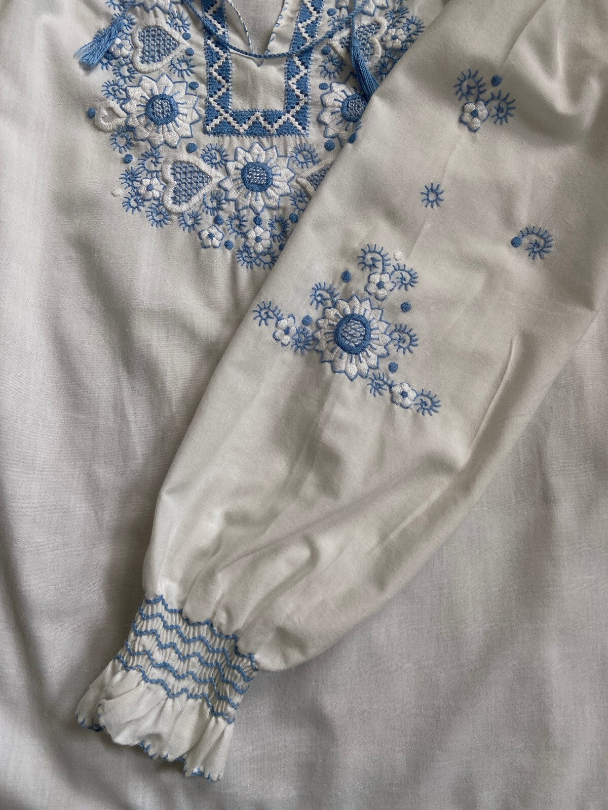 Vintage 1970s Blue Embroidered Penny Lane Blouse