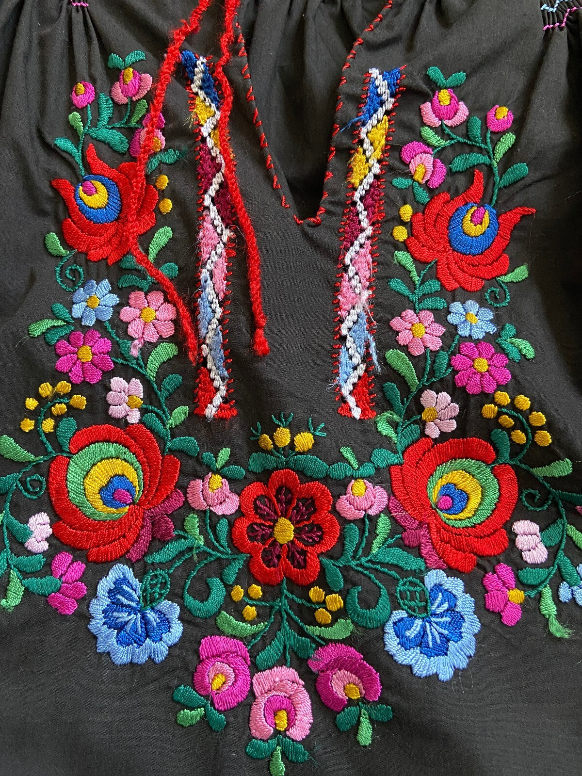 Vintage Black Hungarian Folk Blouse