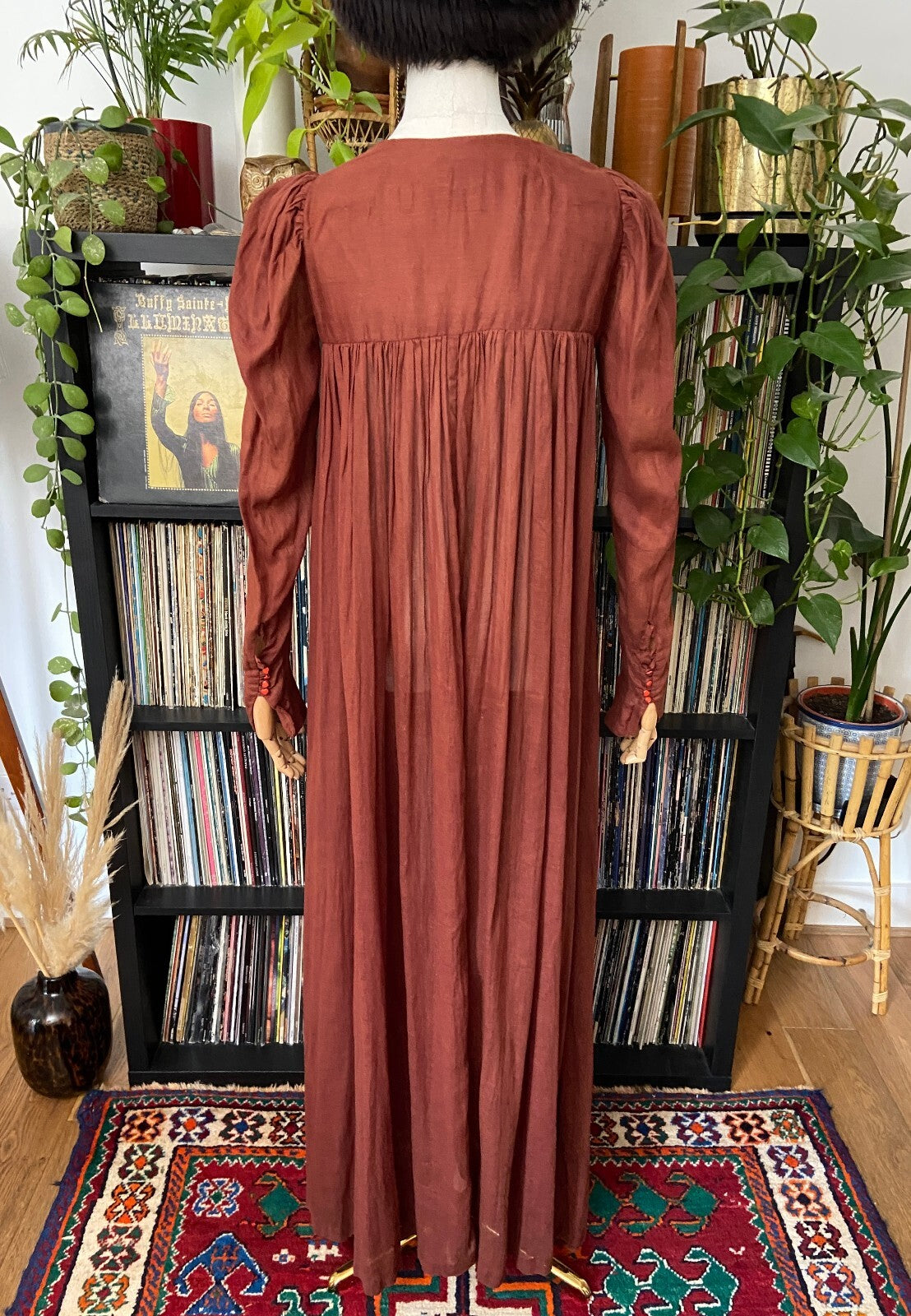 Vintage 1970s Rust Biba Cotton Gauze Smock Dress