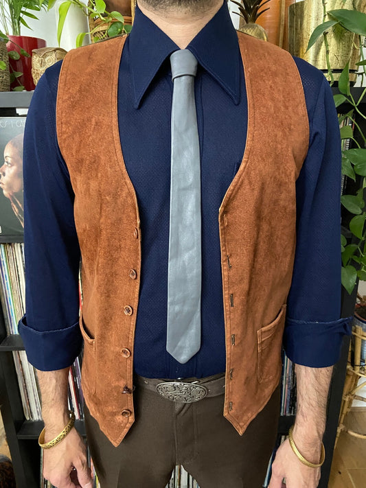 Vintage 1970s Grey leather Skinny Tie