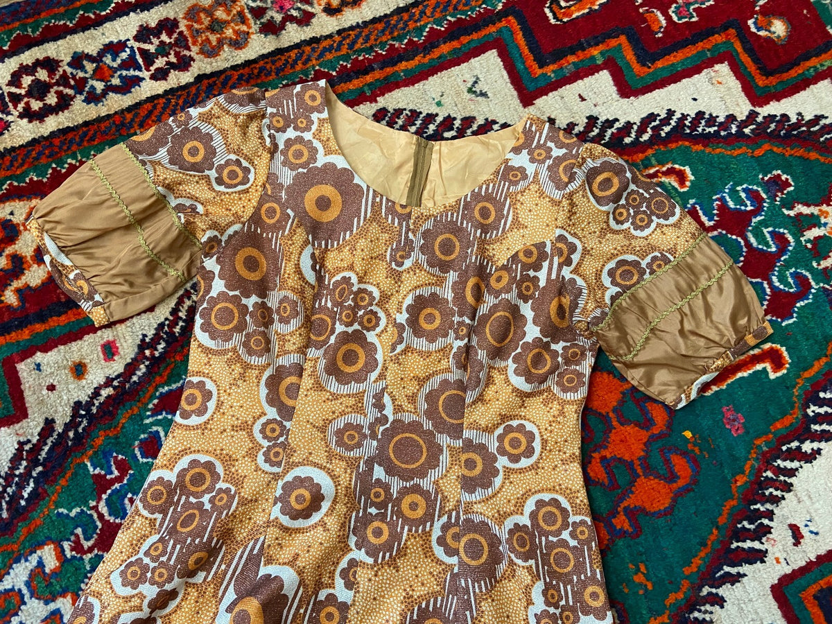 Vintage 1970s Brown Flower Power Dress