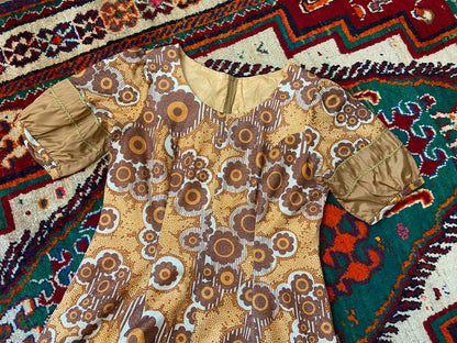 Vintage 1970s Brown Flower Power Dress