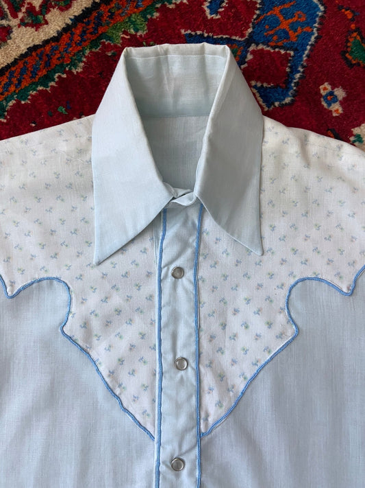 Vintage Homemade 1970s Baby Blue Western Shirt