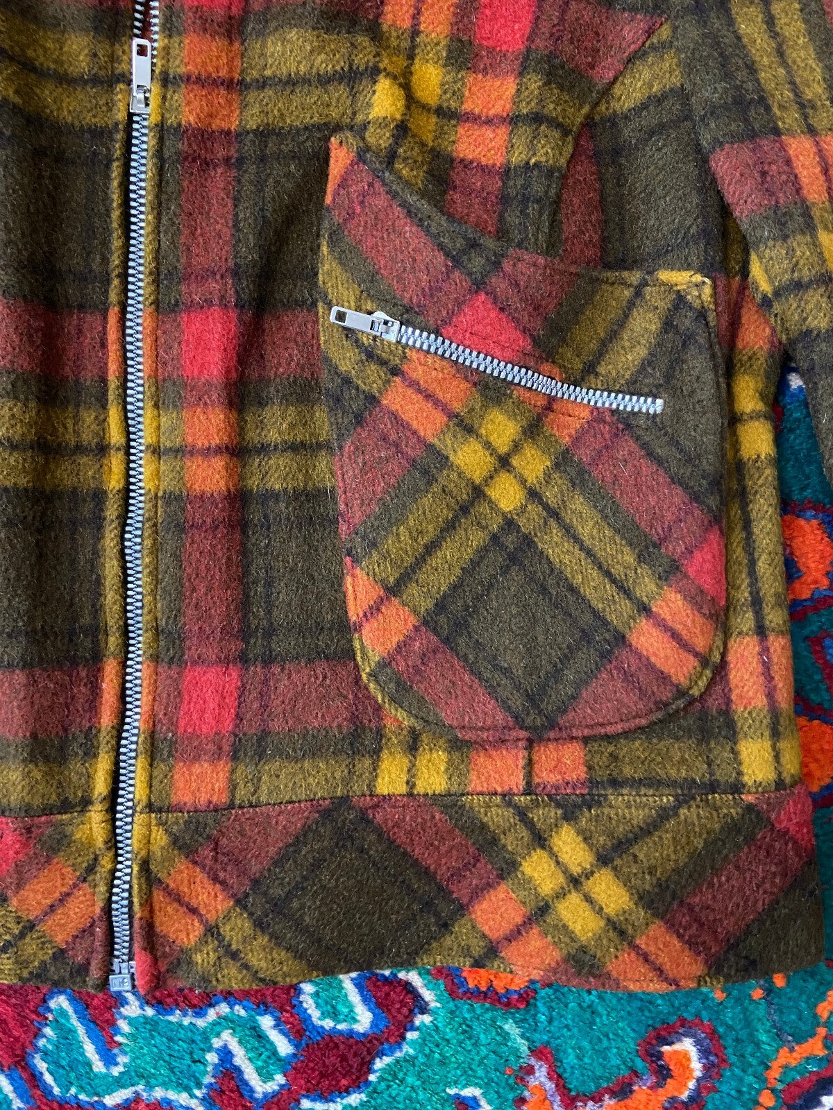 Vintage 1970s Brown & Red Plaid Cropped Jacket