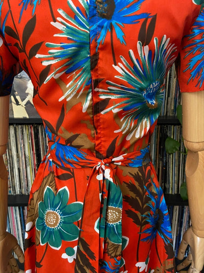 Vintage 1960s Red Floral Mini Dress