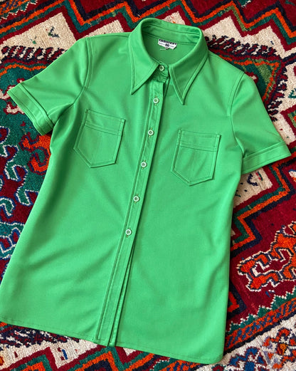 Vintage 1970s Bright Green Dagger Collar Shirt