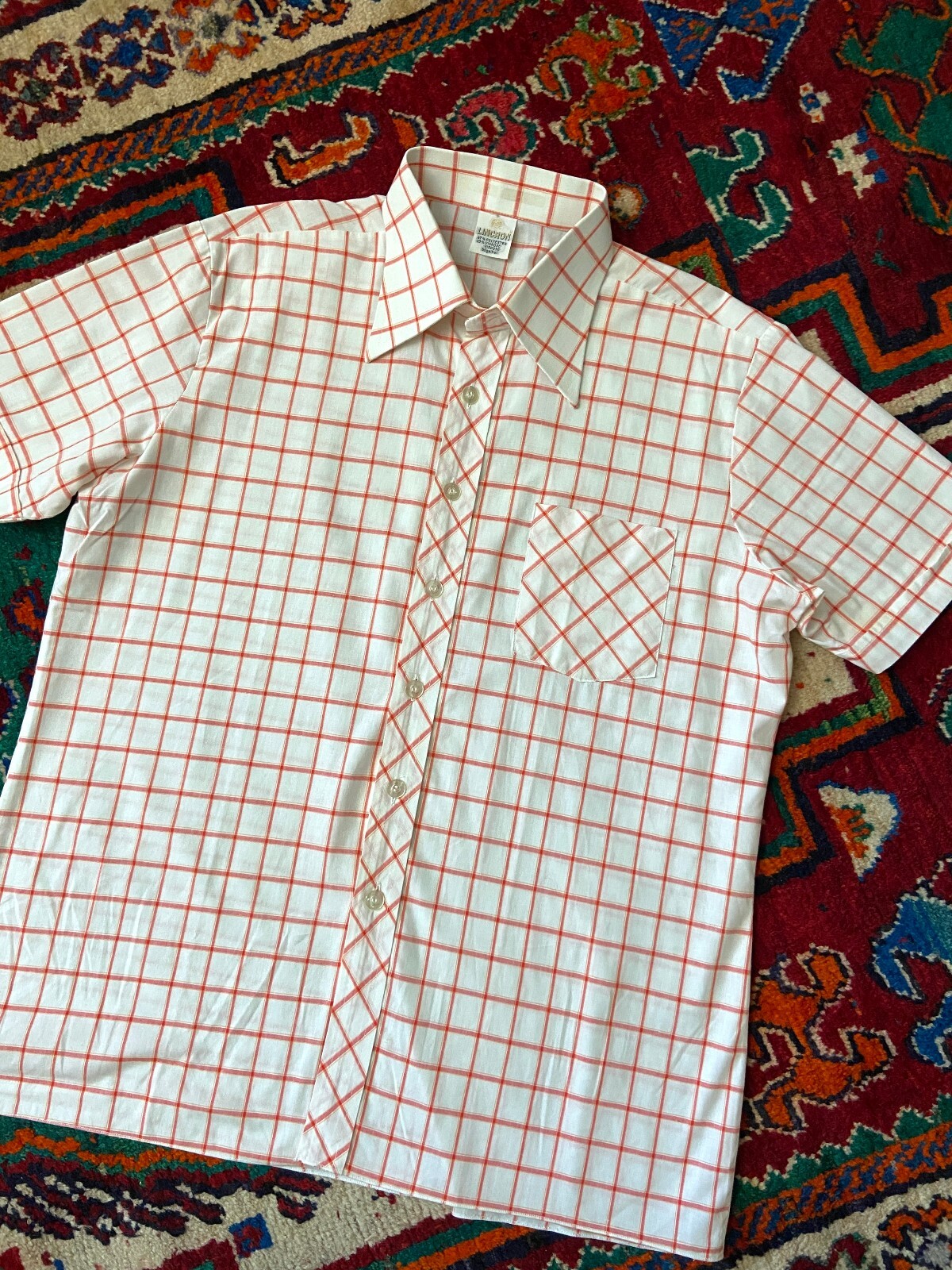 Vintage 1970s Red & White Square Check Deadstock Shirt