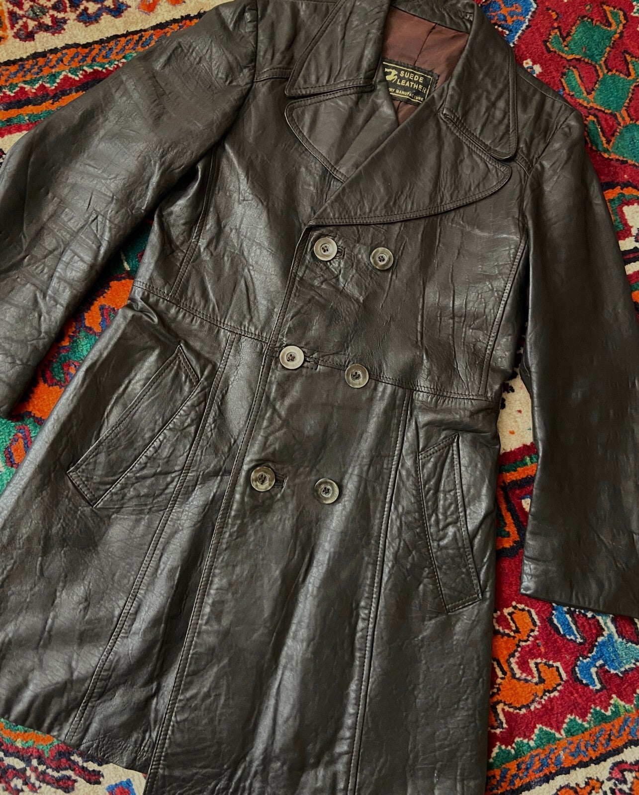 Vintage 1970s Brown Longline Leather Jacket