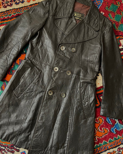 Vintage 1970s Brown Longline Leather Jacket