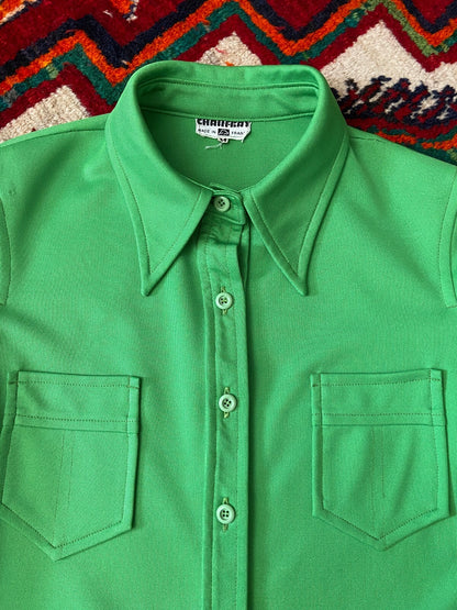 Vintage 1970s Bright Green Dagger Collar Shirt