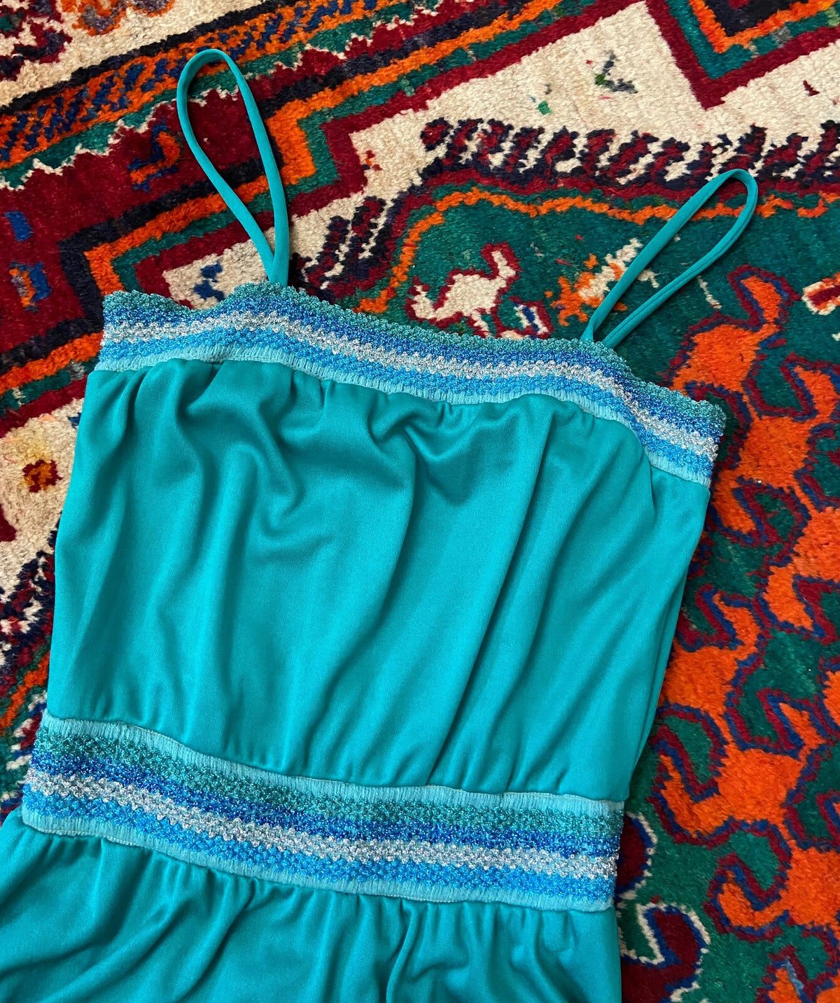 Vintage 1970s Green Strappy Disco Dress