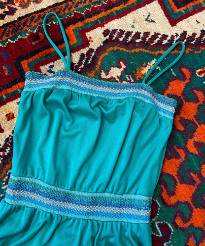 Vintage 1970s Green Strappy Disco Dress