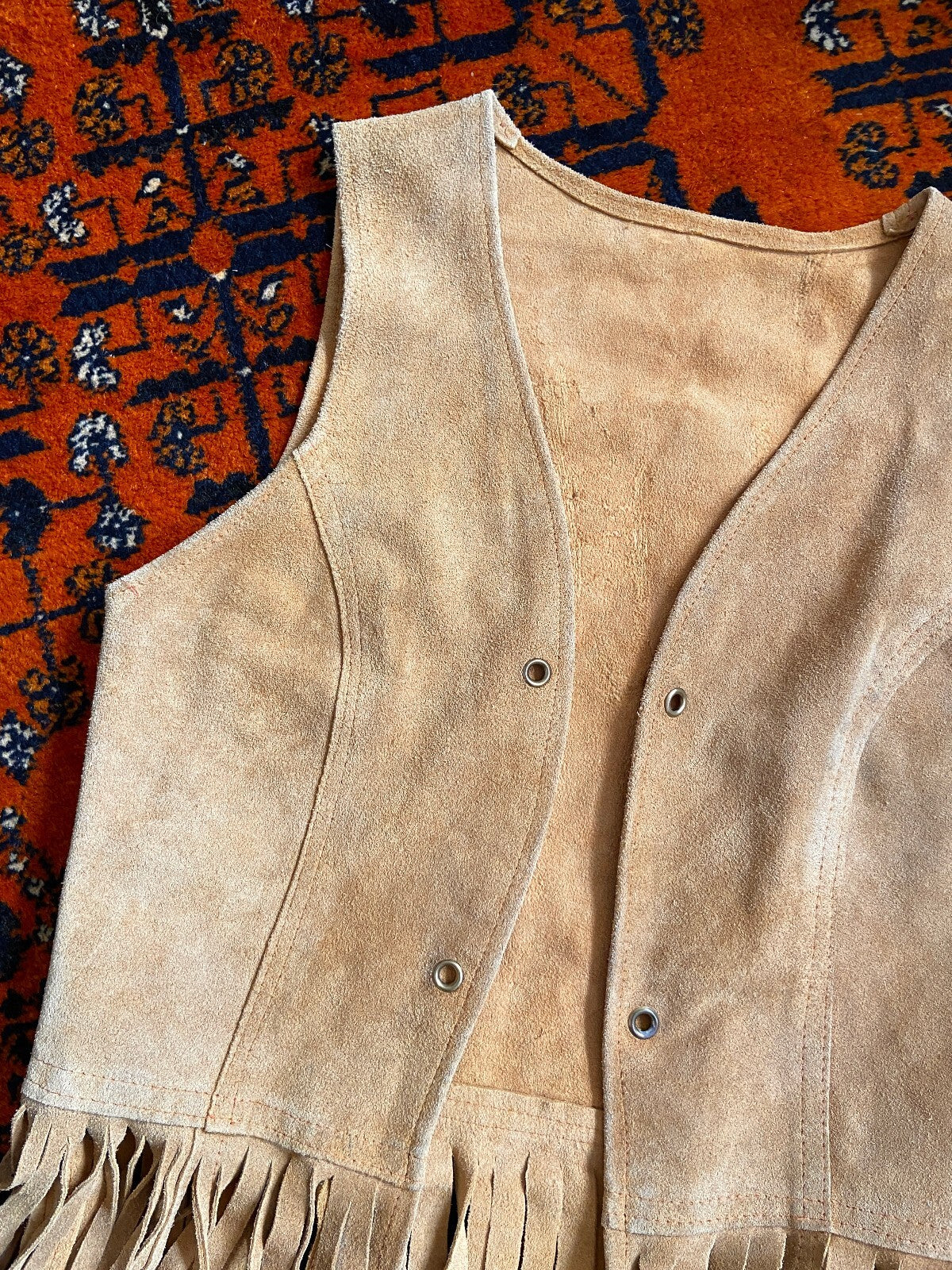 Vintage 1970s Beige Suede Fringe Vest