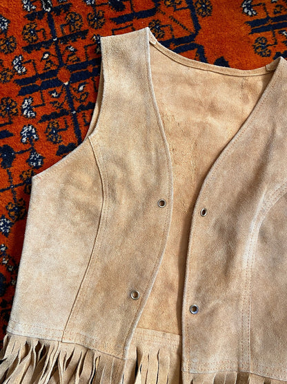Vintage 1970s Beige Suede Fringe Vest