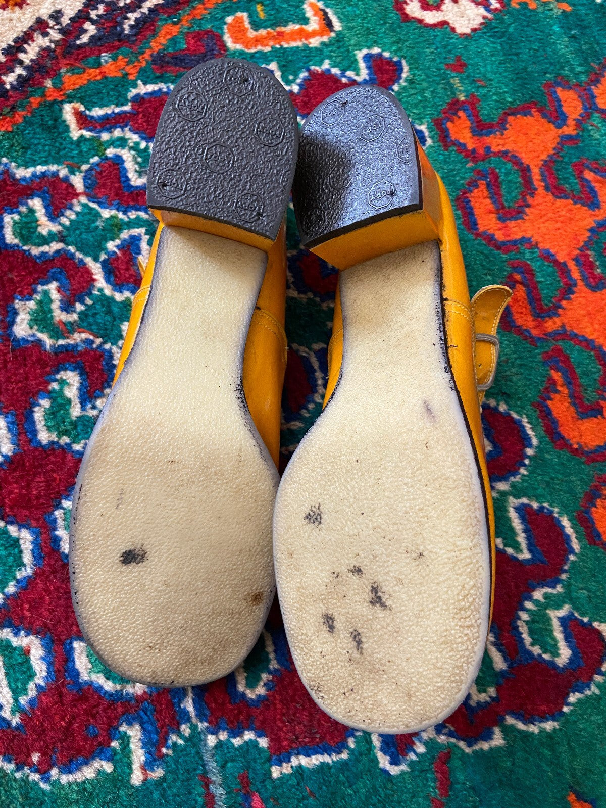 Vintage 1960s Orange Patent Mary Janes UK 5