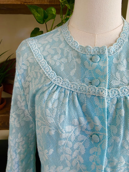 Vintage 1970s Pale Blue Lace Cardigan