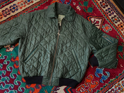 Vintage 1980s Forest Green Quilted Bomber Jacket