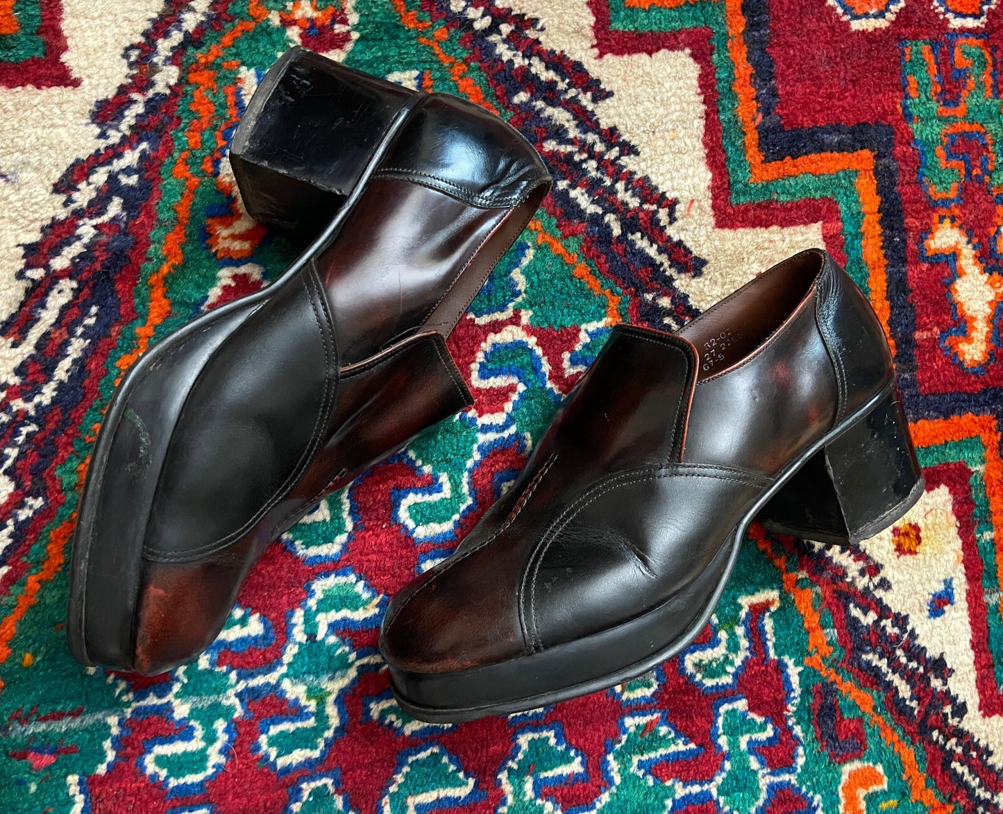 Vintage 1970s Burgundy Glam Rock Platform Loafers UK 9