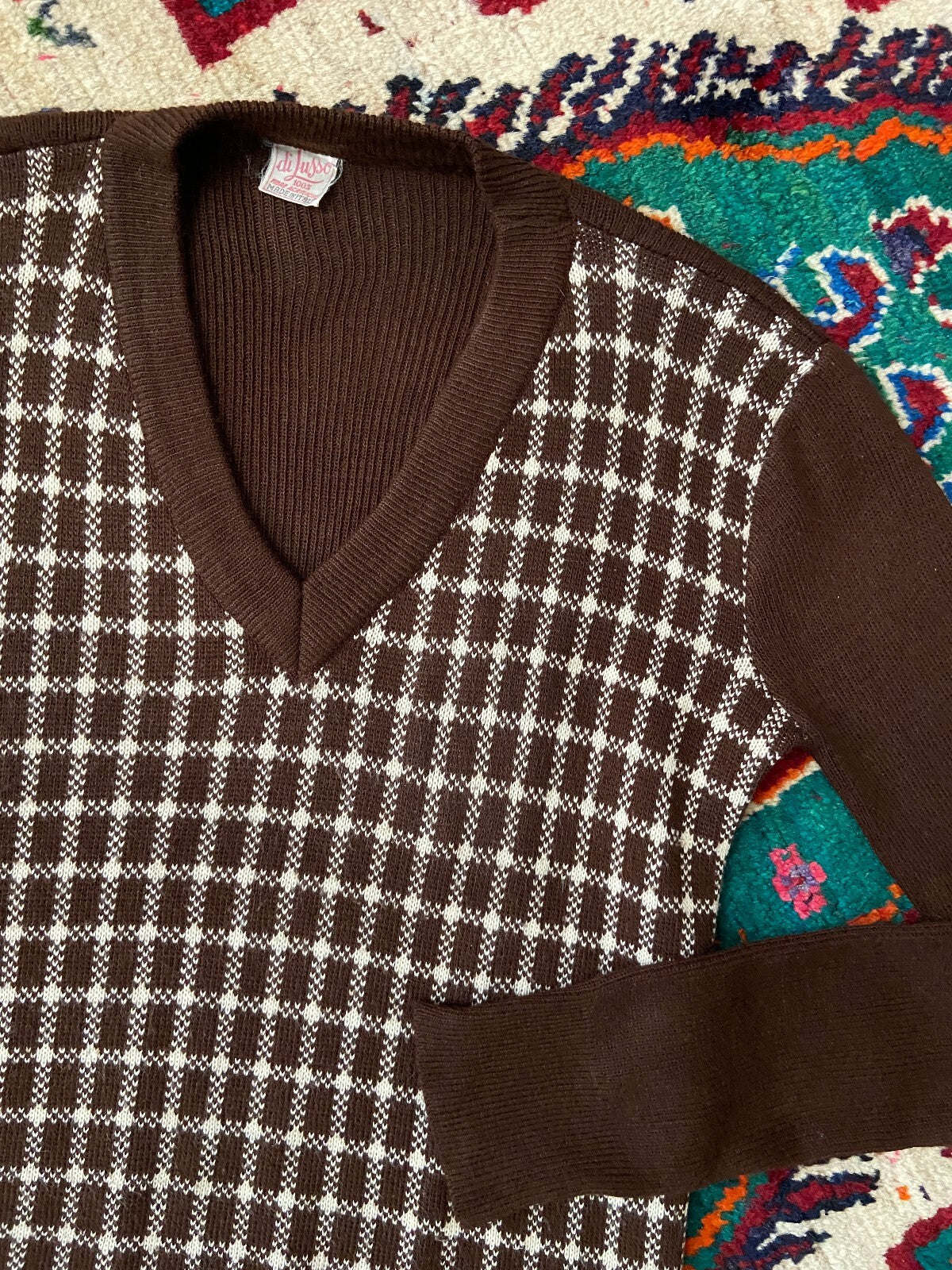 Vintage 1970s Brown V-Neck Jumper