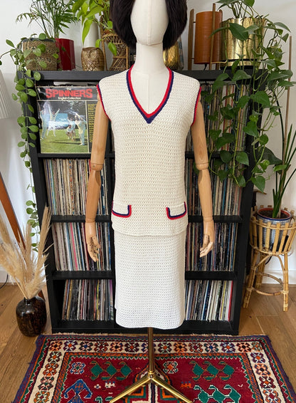 Vintage 1970s Cream Crochet Two Piece Mod Set
