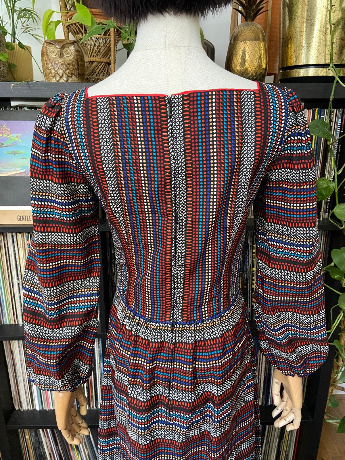 Vintage 1970s Black Printed Maxi Dress