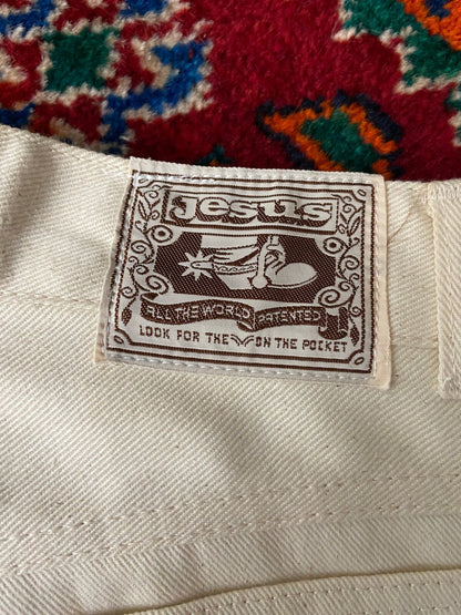 Vintage 1970s Cream Deadstock Jesus Flares W25